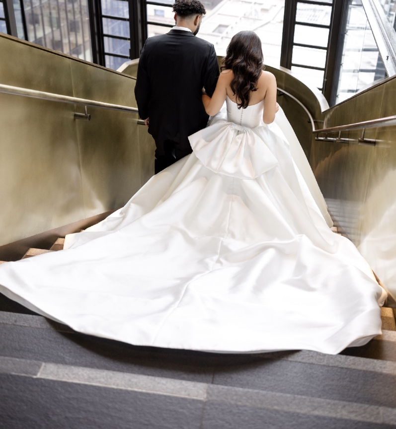 Elegant Ball Gown Sweetheart Neck Satin Long Sweep Wedding Dress with Bow DP1867