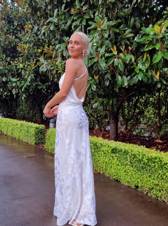 Elegant A Line Spaghetti Straps White Satin Open Back Long Prom Dress Evening Dress DP1347