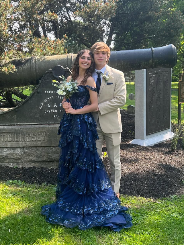 Navy Blue A Line Strap Exquisite Sequin Layered Tulle Prom Dress Evening Dress Date Dress DP3468