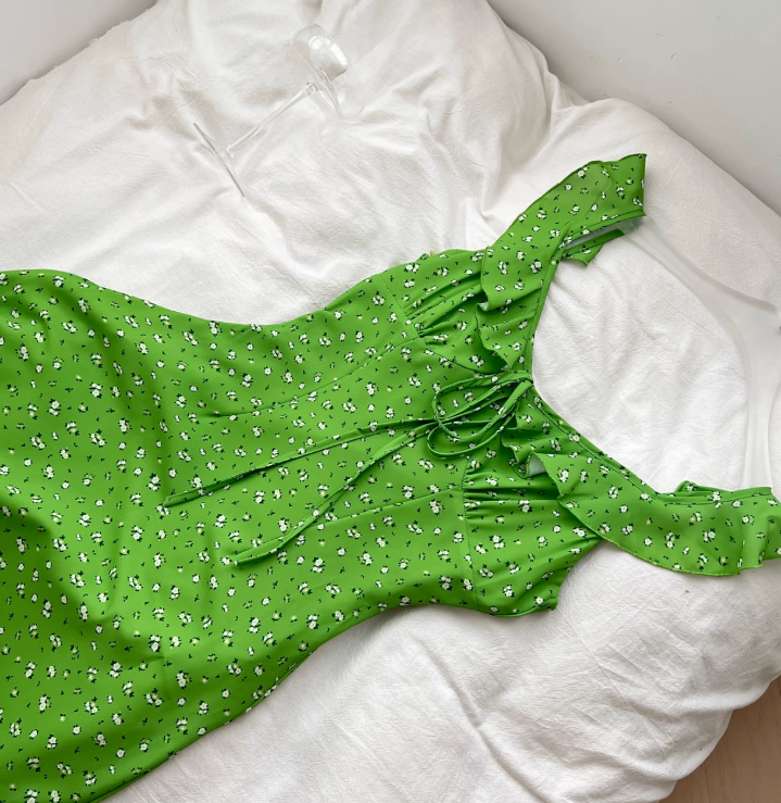 Stunning Green A Line Straps Chiffon Vacation Dress Summer Dress Outfits DP3557