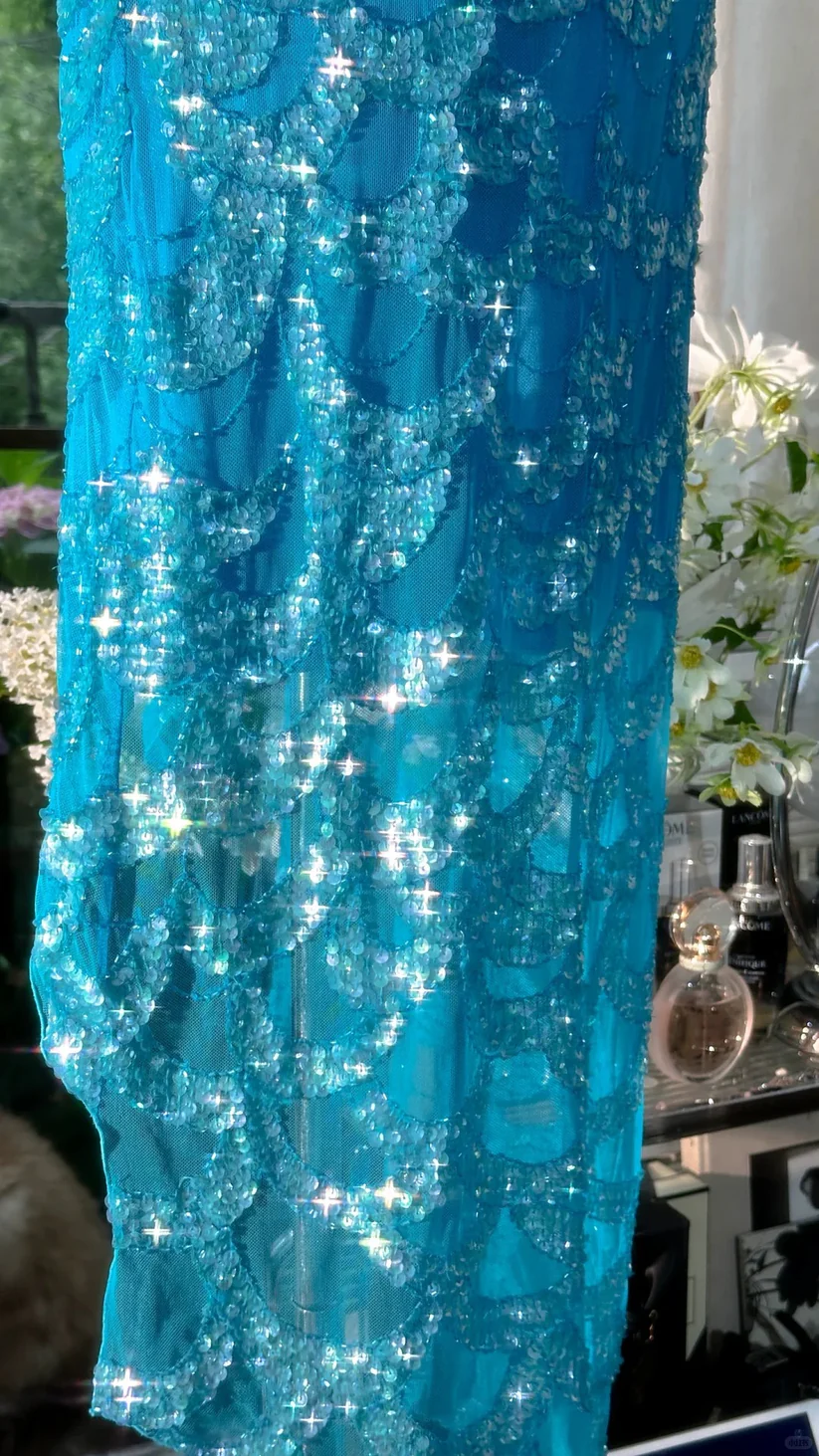 Blue Sparkling Sequin Long Tulle Ball Gown Evening Gown Birthday Gown Wedding Gown DP2913