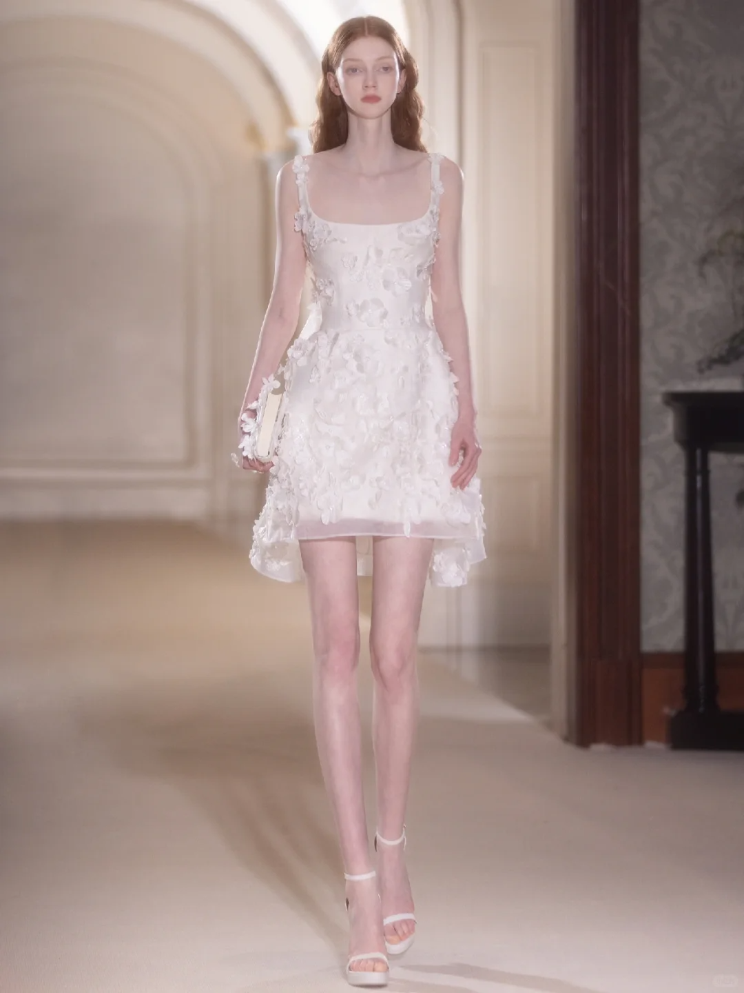 3D Floral A Line Straps White Tulle Satin Short Homecoming Dress Cocktail Dress DP2843