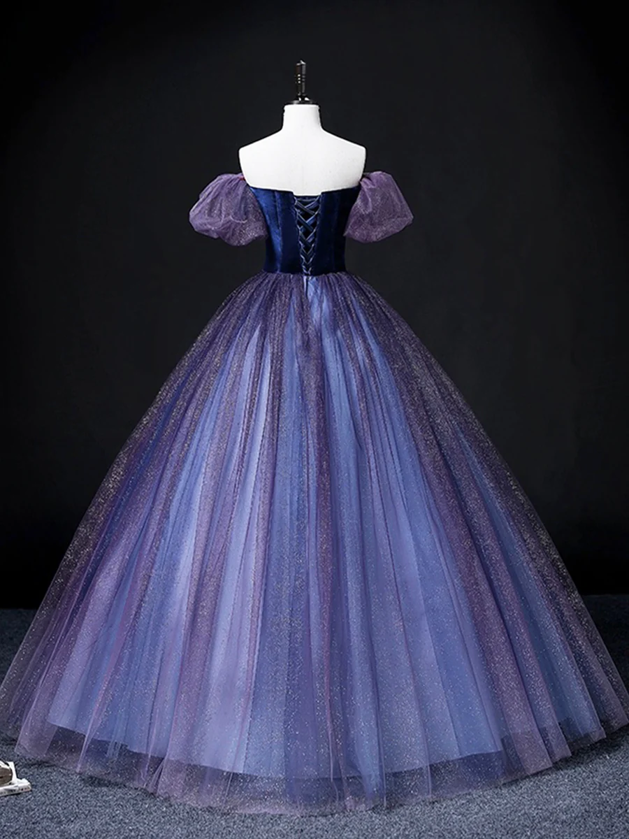 Beautiful Velvet Tulle Sweet 16 Prom Dress Off The Shoulder Ball Gown DP255