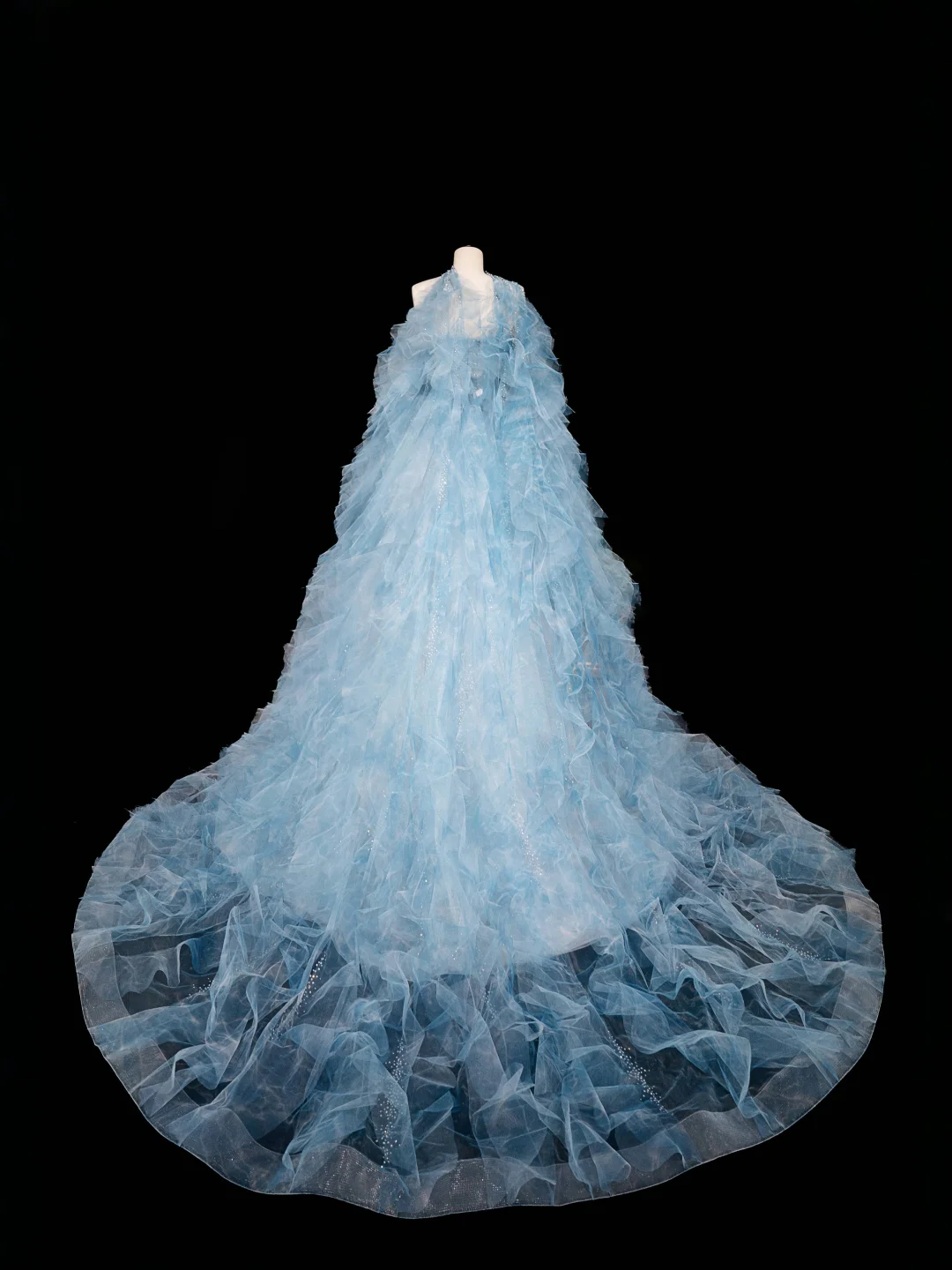 Romantic A Line Strapless Beaded Baby Blue Tulle Long Prom Dress Graduation Prom Dress DP2049