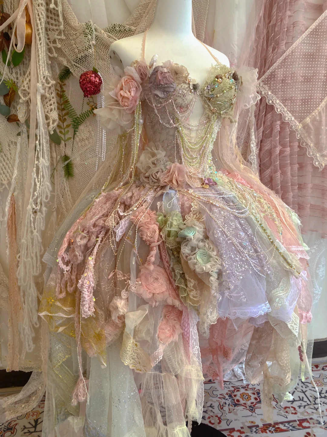 Dreamy Multi-color A Line Halter Floral Lace Tulle Short Homecoming Dress DP3761