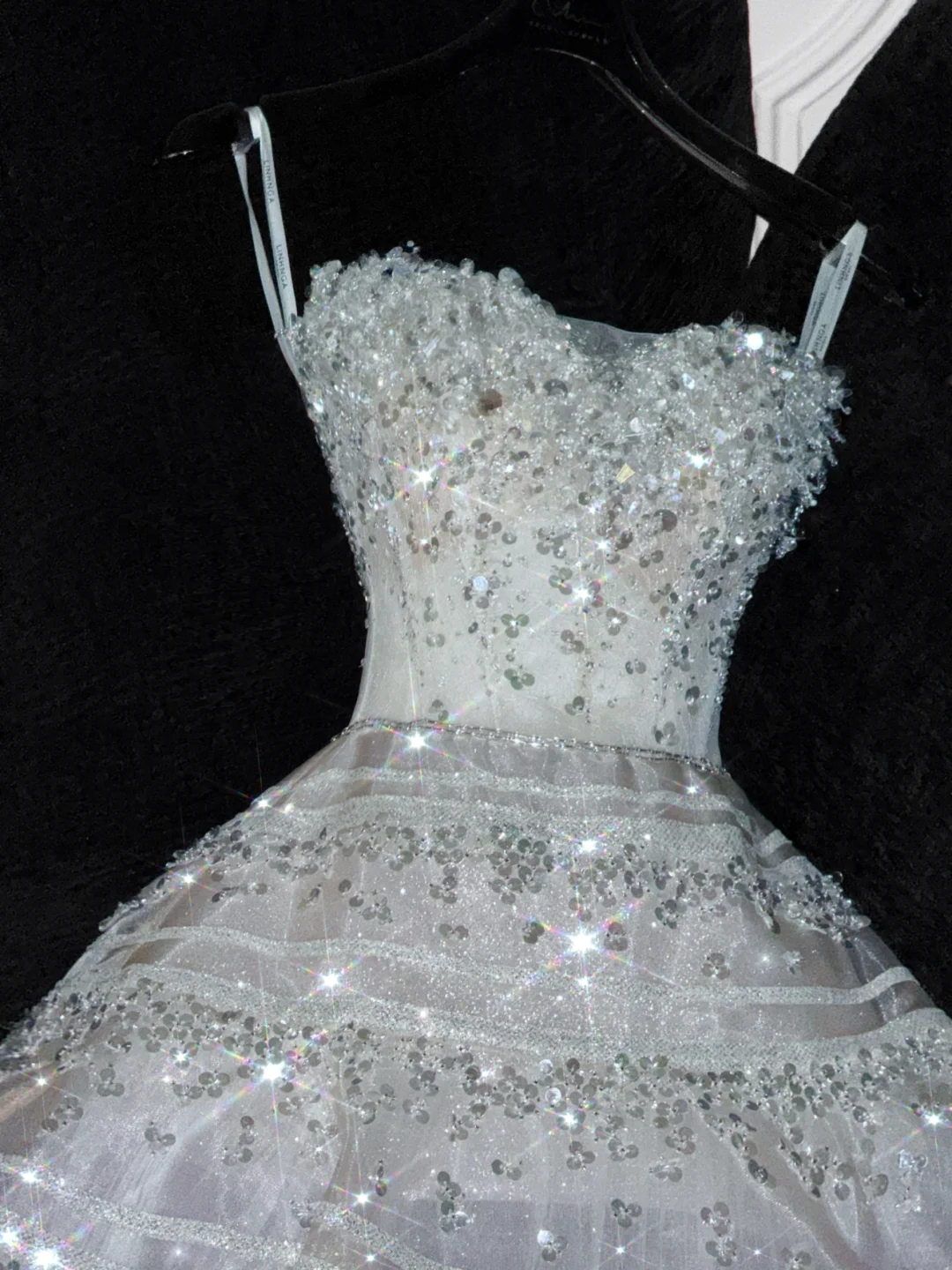 Stunning A Line Strapless Beaded Sequin White Tulle Long Prom Dress Party Dress DP2574