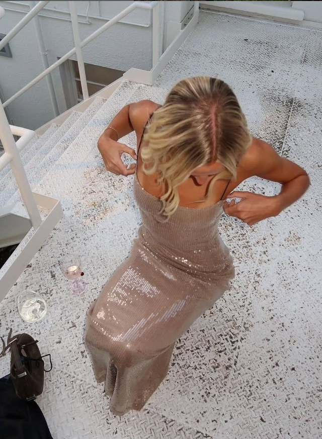 Sexy Sheath Spaghetti Strap Sequin Long Prom Dress Evening Dress DP1431