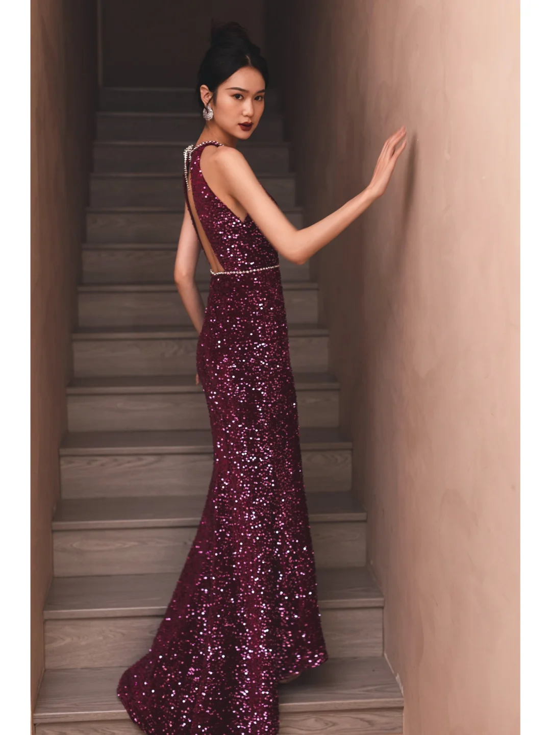 Sexy Purple Mermaid Halter Sequin Open Back Long Prom Dress Formal Dress DP3335