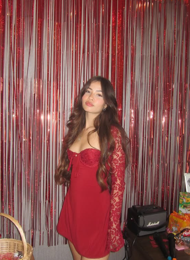 Red A Line Long Sleeve Lace Satin Short Homecoming Dress Date Dress DP3986