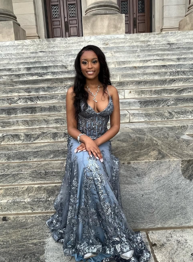Sparkly Grey Mermaid Sequin Tulle Long Prom Dresses Sexy Formal Evening Dress DP3070