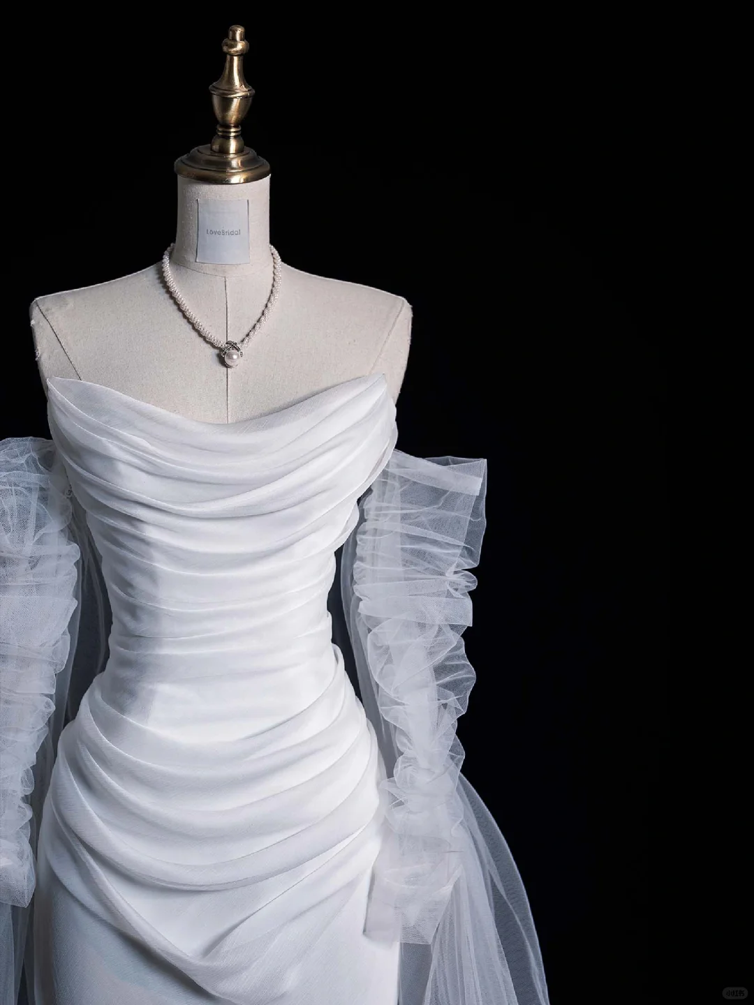 Simple A Line Long Sleeve Pleated Tulle Satin Prom Dress Wedding Dress DP3604