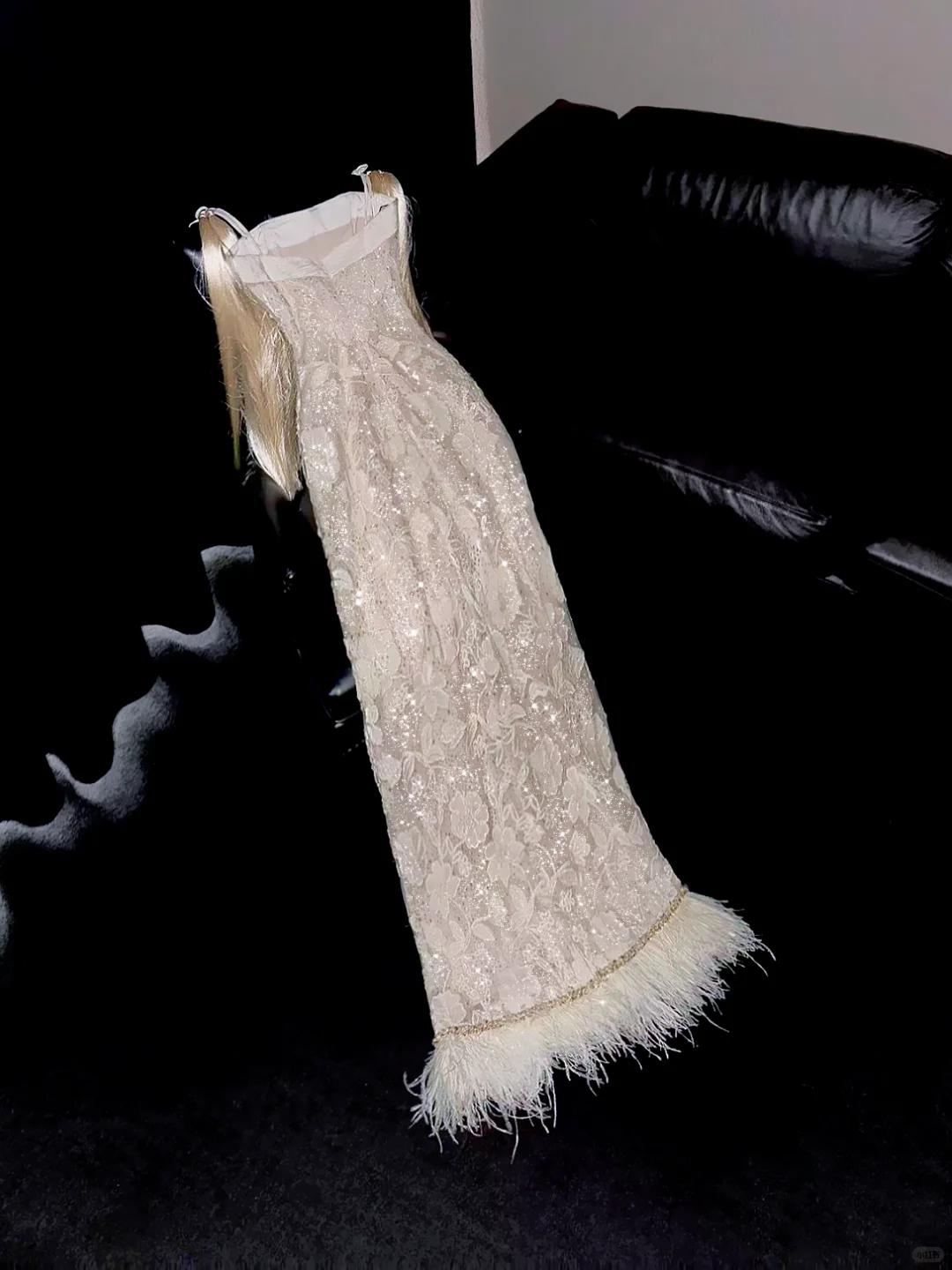 Inspiration Sheath Straps Feather Sequin Lace Long Prom Dress Evening Dress DP2691