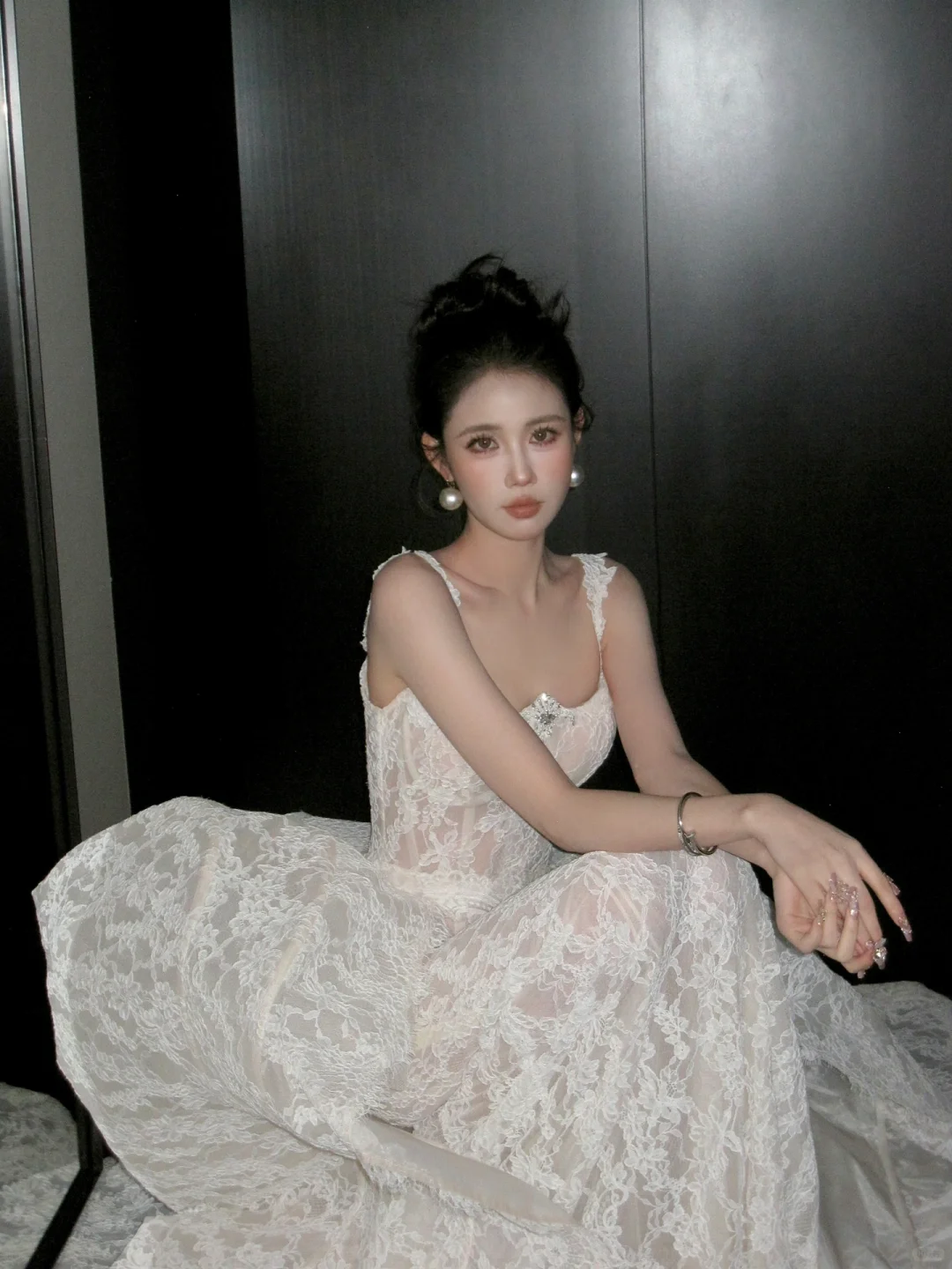Elegant A Line Spaghetti Strap White Lace Long Party Dress Wedding Dress DP2424