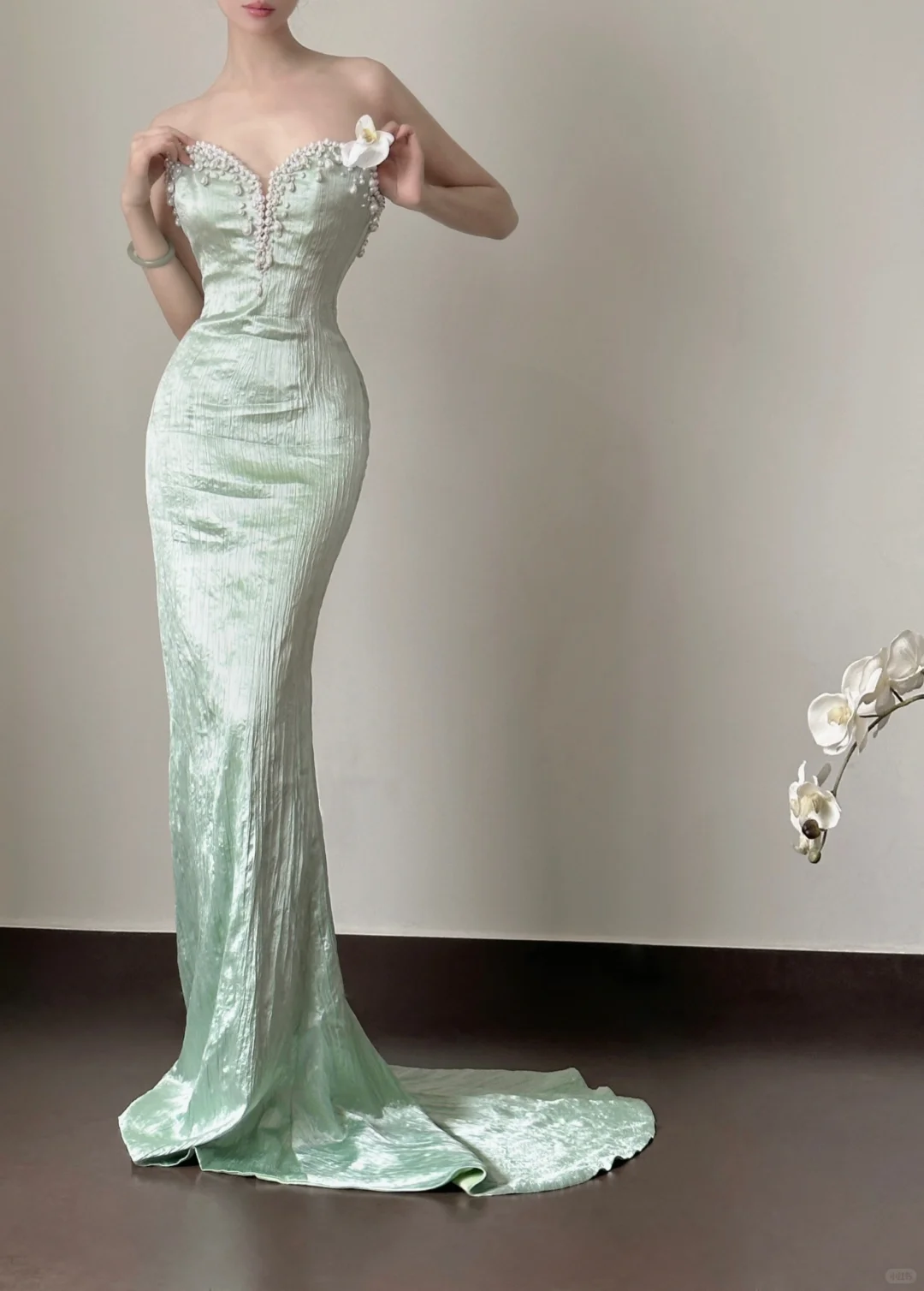 Turquoise Sand Sheath Sweetheart Neck Pearl Satin Prom Dress Formal Dress Date Dress DP3441