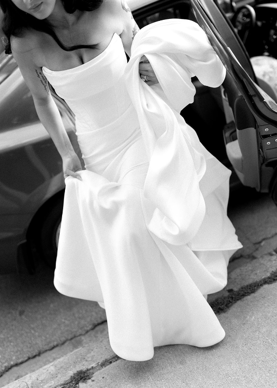 Simple Mermaid Strapless Satin Long Sweep Wedding Dress DP1876