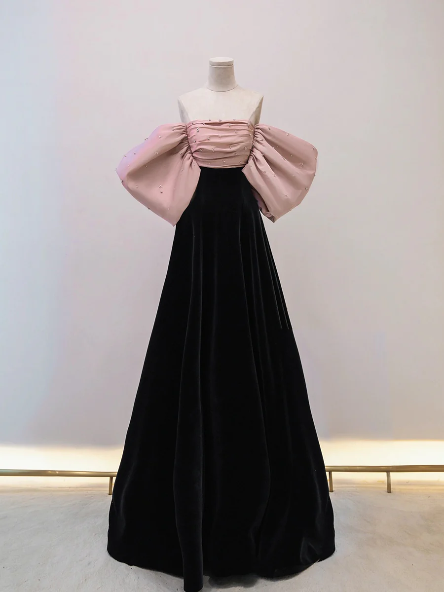 Unique Satin Velvet Long Prom Dress Evening Dress DP404