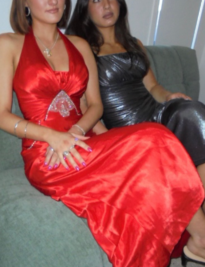 Sexy A Line Halter Rhinestone Sequin Red Satin Prom Dress Evening Dress DP1888