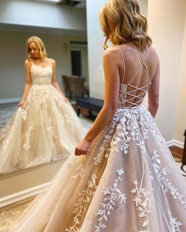 A-line Round Neck Tulle Lace Yellow Prom Dress Formal Dress DP2126