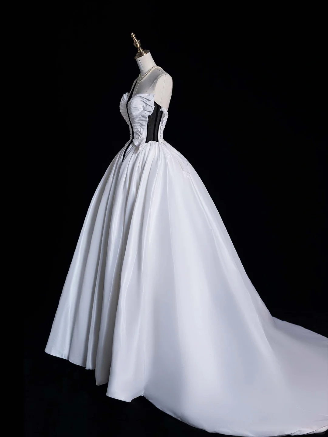 Unique A Line Strapless White Satin Long Prom Dress Evening Dress DP2095
