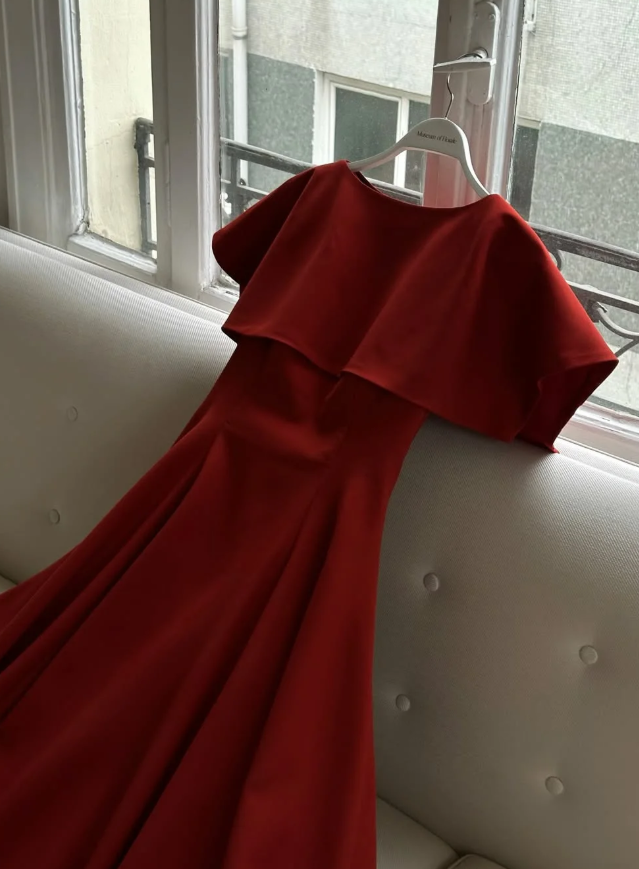 Red Classic A Line Simple Satin Long Prom Dress DP5024