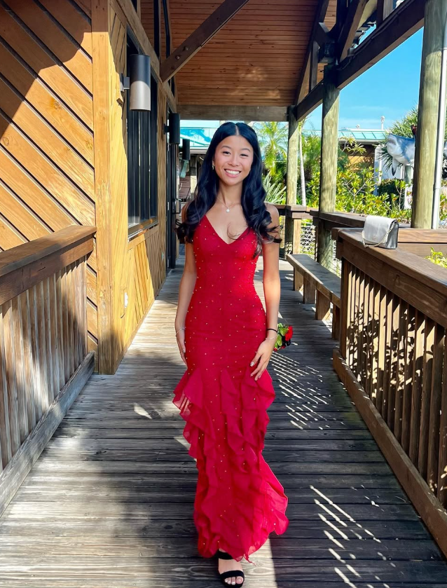 Red Exquisite Beaded Ruffle Flowy Chiffon Formal Party Dress Prom Dress Date Dress DP3003