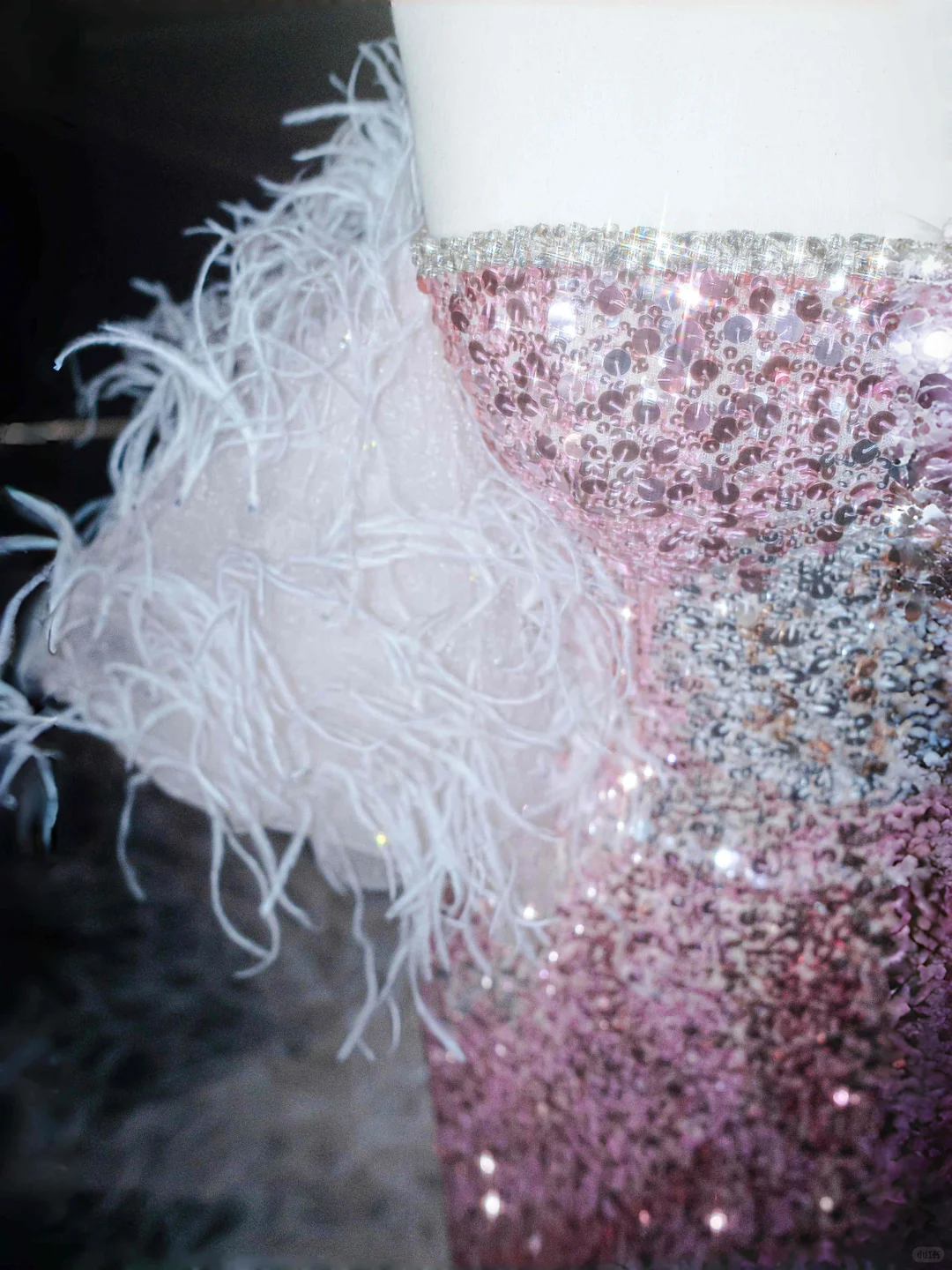 Pink Mermaid Strapless White Feather Sequin Prom Dress Party Dress DP2690