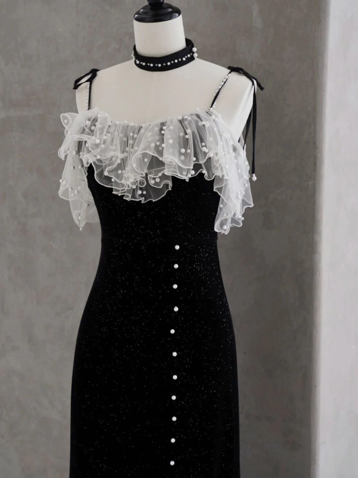 Black Velvet Beaded Sheath Midi Prom Dress Evening Dress DP056
