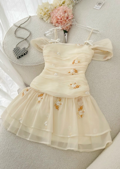 Chic Chiffon Straps Ruched Bodice Homecoming Dress DP555