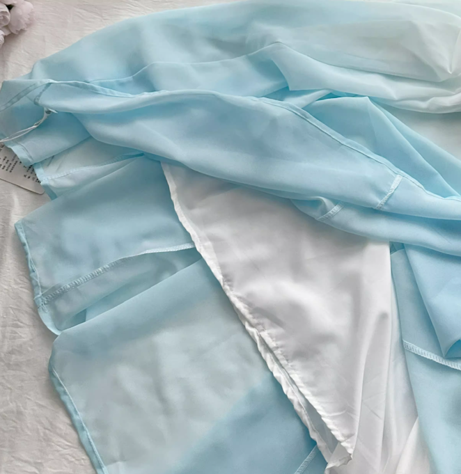 Blue Ombre A Line Halter Appliques Chiffon Vacation Dress Prom Dress Outfits DP3552