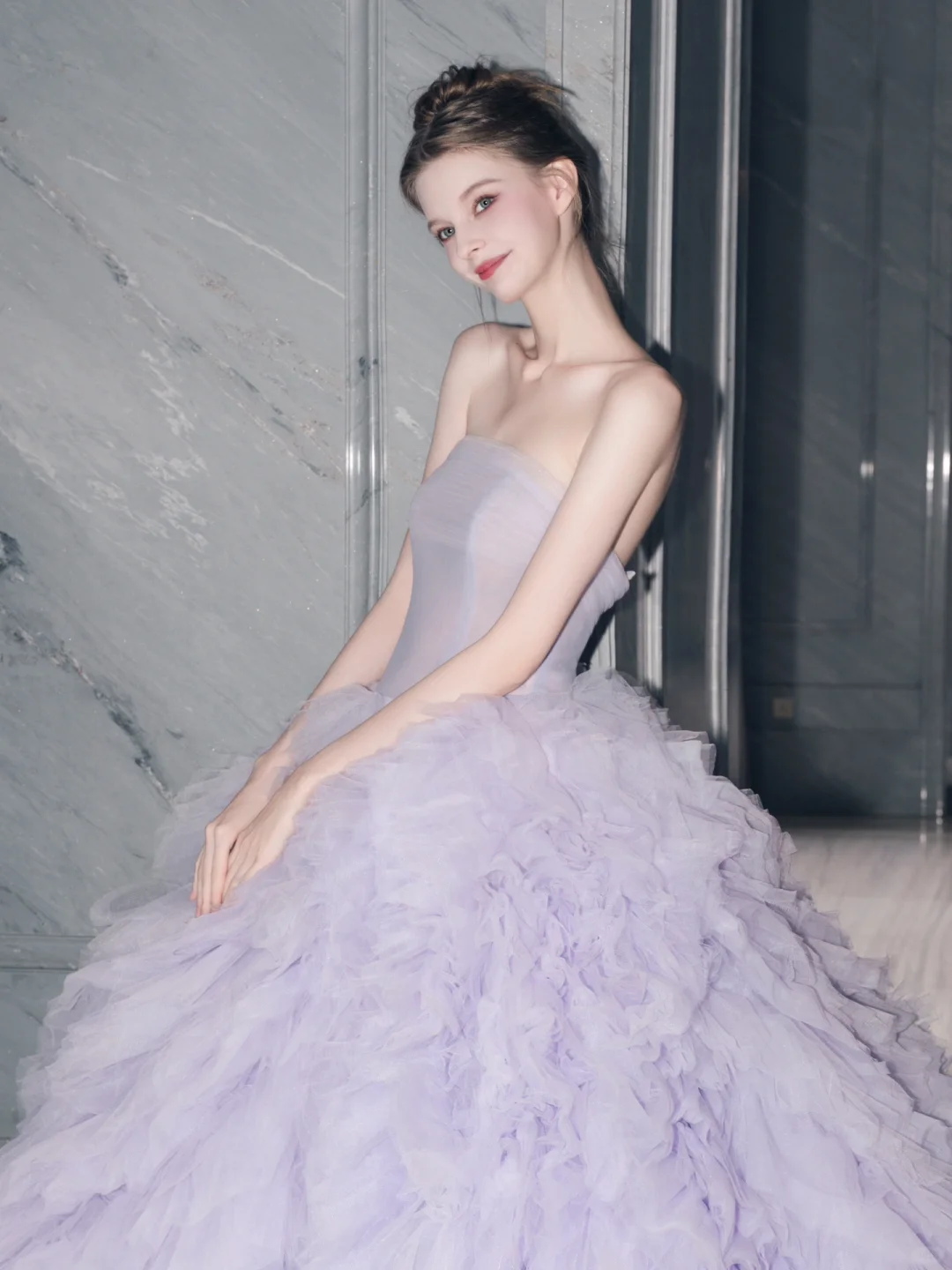 Purple Ball Gown Strapless Layered Tulle 16th Birthday Dress Prom Dresses DP4199