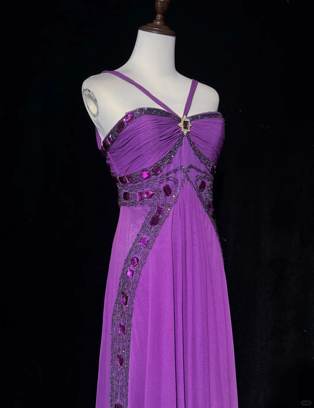 Retro A Line Halter Beaded Purple Chiffon Prom Dress Party Dress DP2772