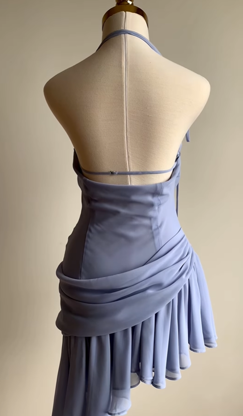 Gentle A Line Halter Purple Chiffon Short Homecoming Dress Cocktail Dress DP2663