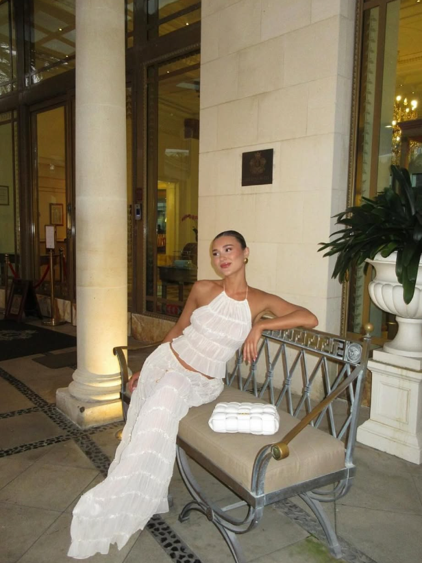 Two Piece Sheath Halter White Chiffon Long Prom Dress Evening Dress DP1725