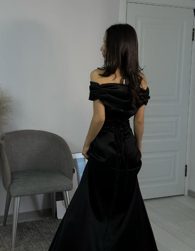 Pretty Brown Mermaid Off the Shoulder Satin Prom Dress Evening Dress Date Dress DP3466