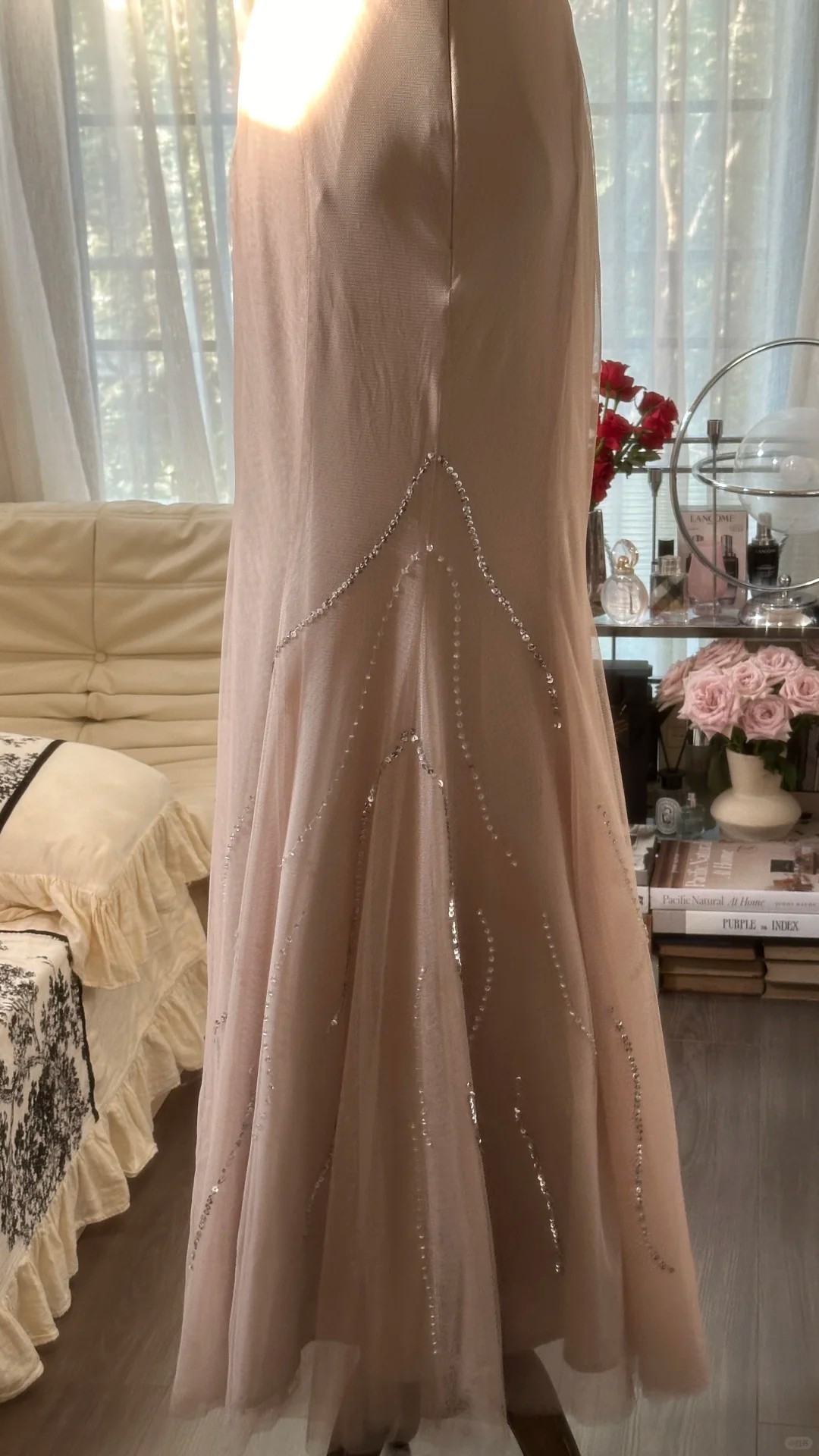 Elegant Mermaid Strapless Sequin Chiffon Long Party Dress Wedding Guest Dress DP2480
