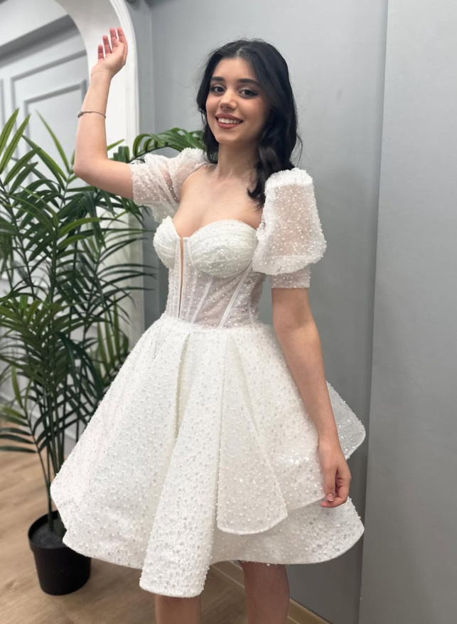 Sparkly White Mini Graduation Prom Dress Sequin Homecoming Dress DP142