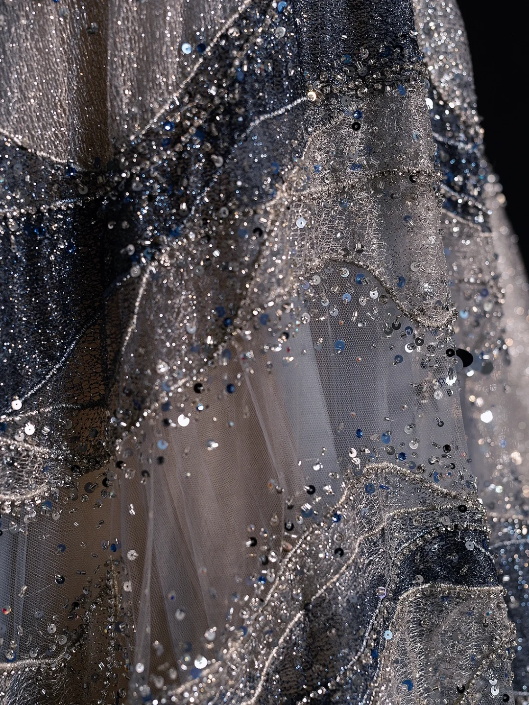 Gorgeous A Line Round Sequin Beaded Grey Tulle Long Prom Dress Party Dress DP2516