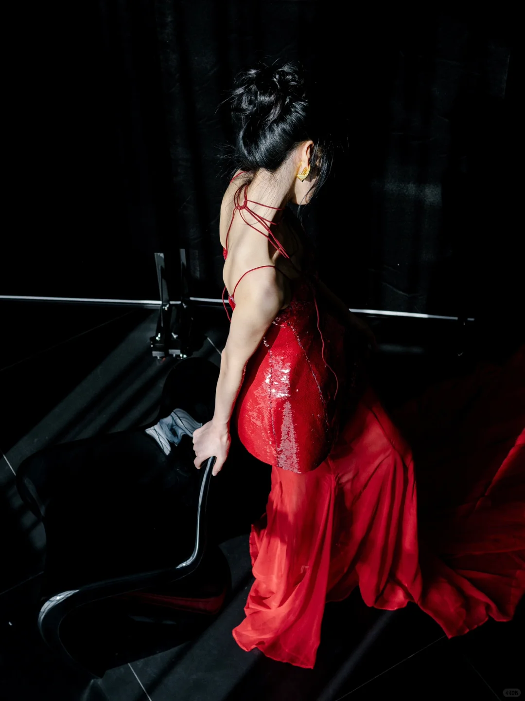 Shiny Mermaid Spaghetti Strap Red Sequin Chiffon Long Party Dress Prom Dress DP2536