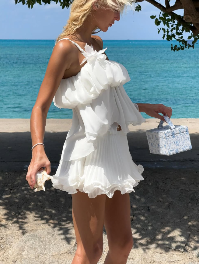 Cute A Line Two Piece White Chiffon Long Homecoming Dress Party Dress DP1556