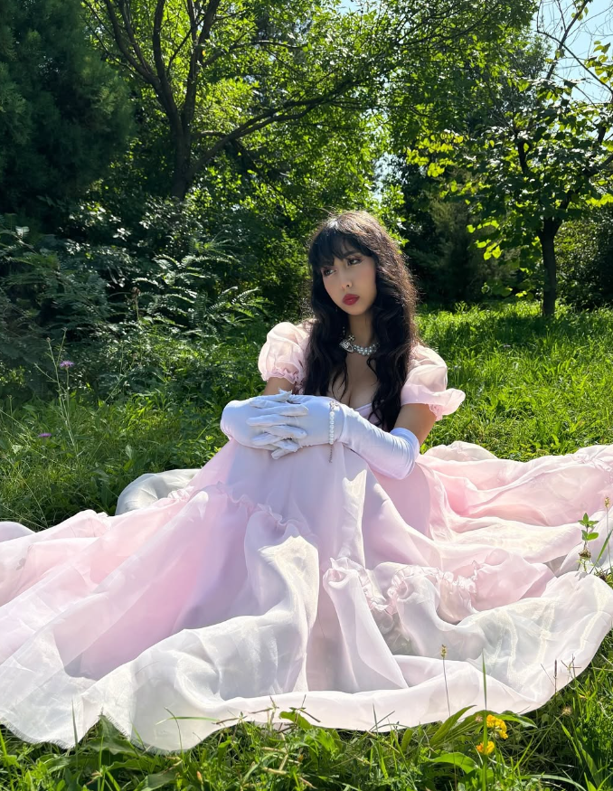 Princess A Line Puff Sleeve Light Pink Tulle Long Prom Dress Birthday Dress DP1679