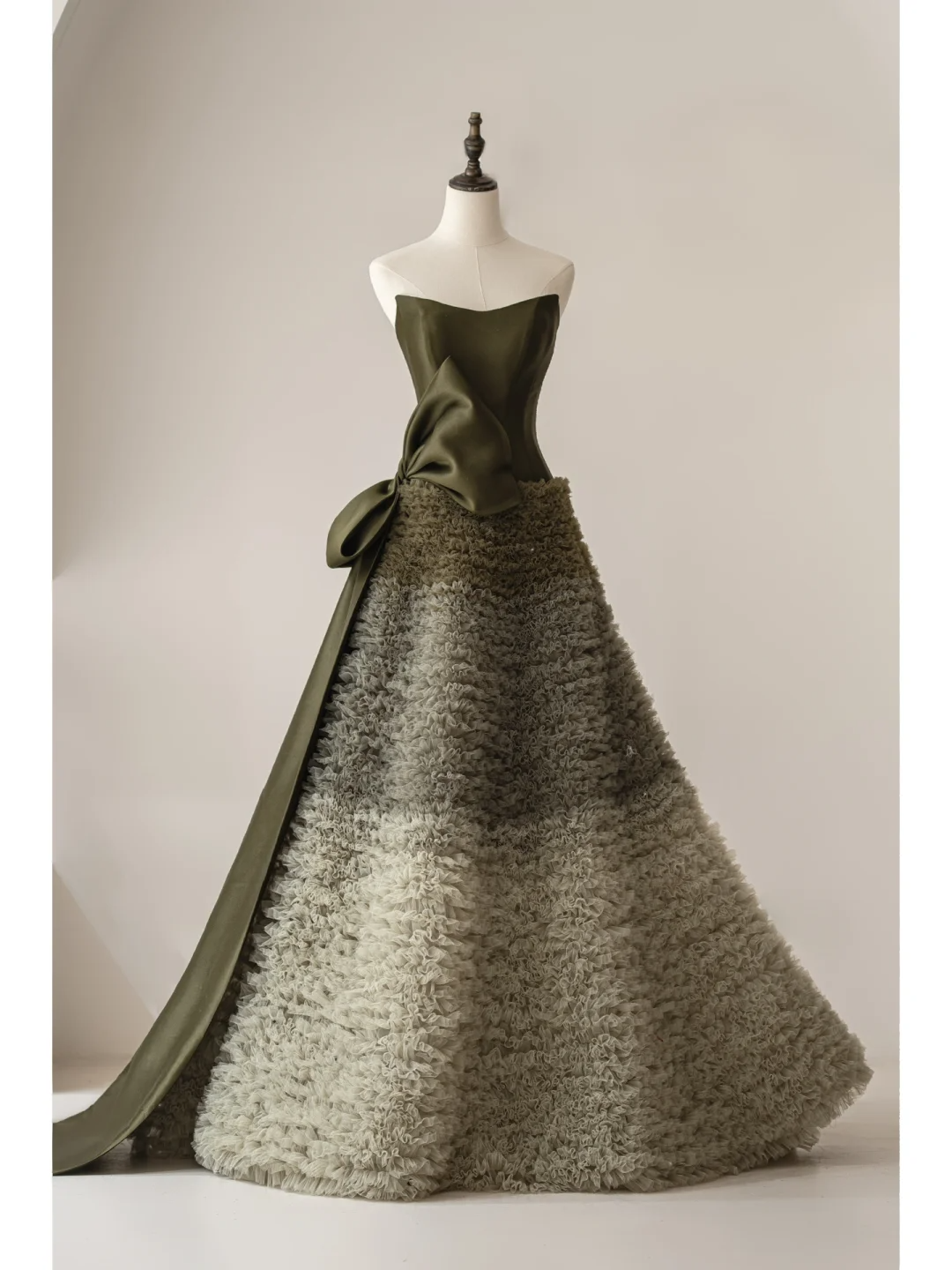 New A Line Strapless Green Ombre Satin Tulle Prom Dress Graduation Prom Dress DP2148