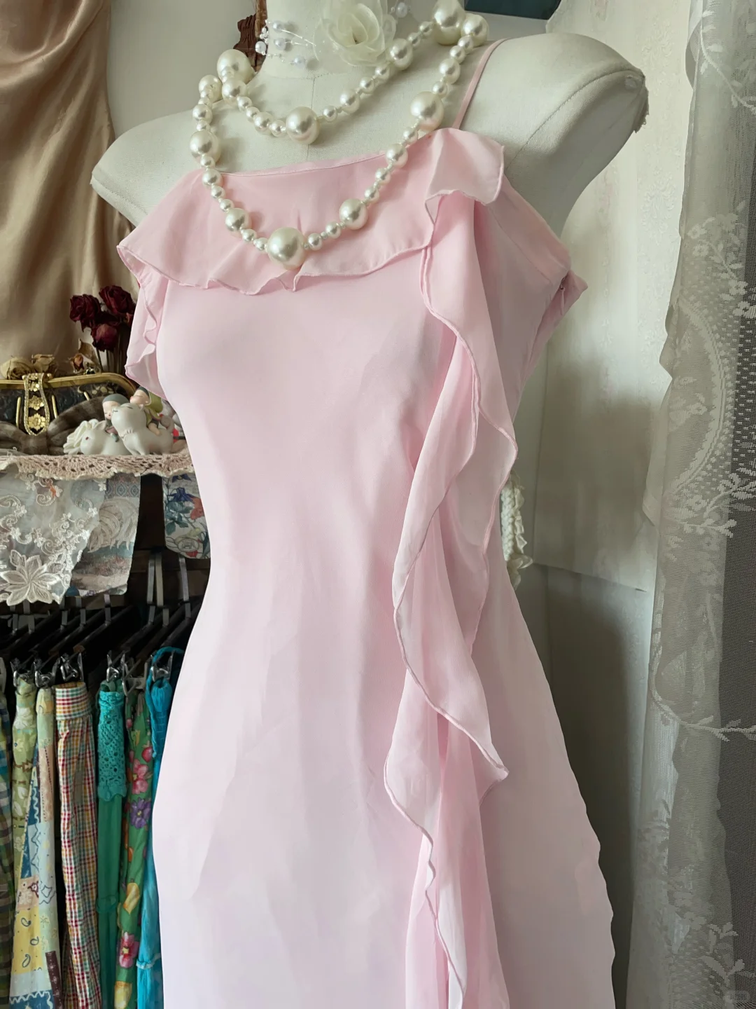 Vintage Mermaid Spaghetti Straps Ruffle Chiffon Outfits Dress DP4854