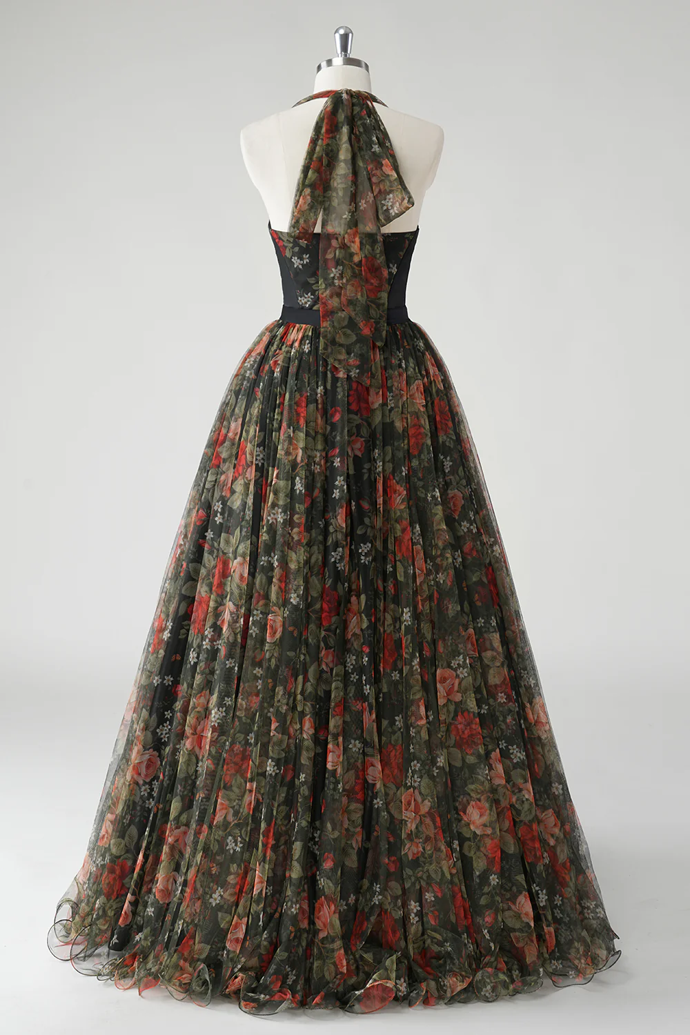 Vintage A Line Halter Print Floral Chiffon Long Prom Dress Evening Dress DP1480