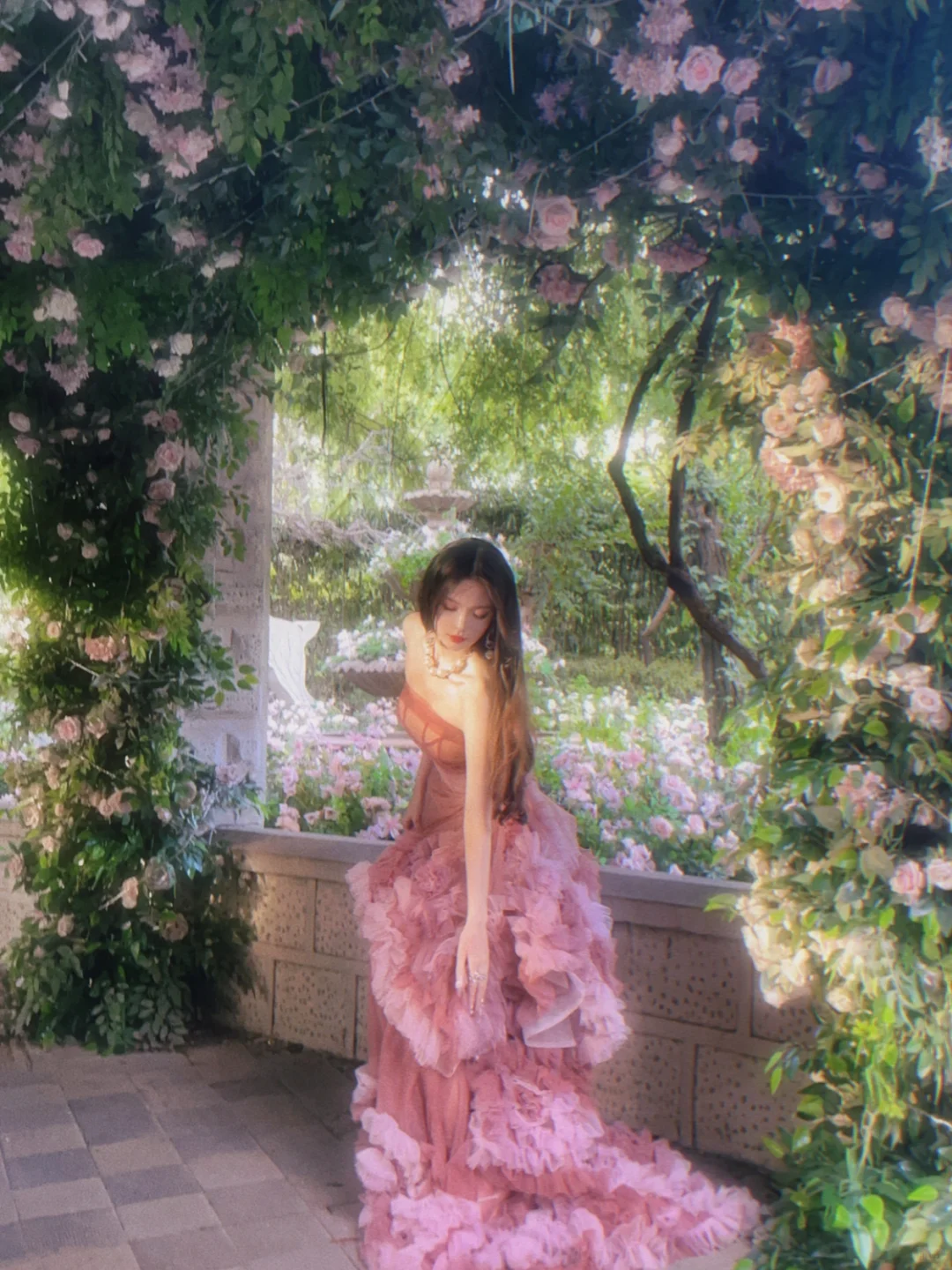Pink Exquisite Mermaid Strapless Layered Tulle Long Sweep Prom Dress Evening Dress DP3135