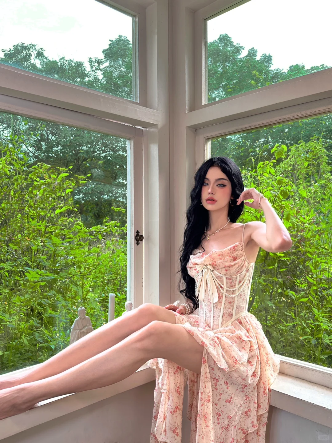 Gentle A Line Spaghetti Strap Print Floral Chiffon Long Prom Dress Party Dress DP3964