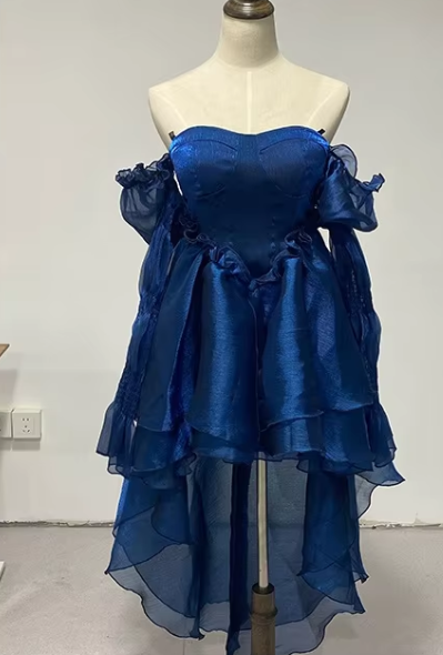 Vintage Navy Blue Ruffle Casual Fashion Party Prom Dress DP108