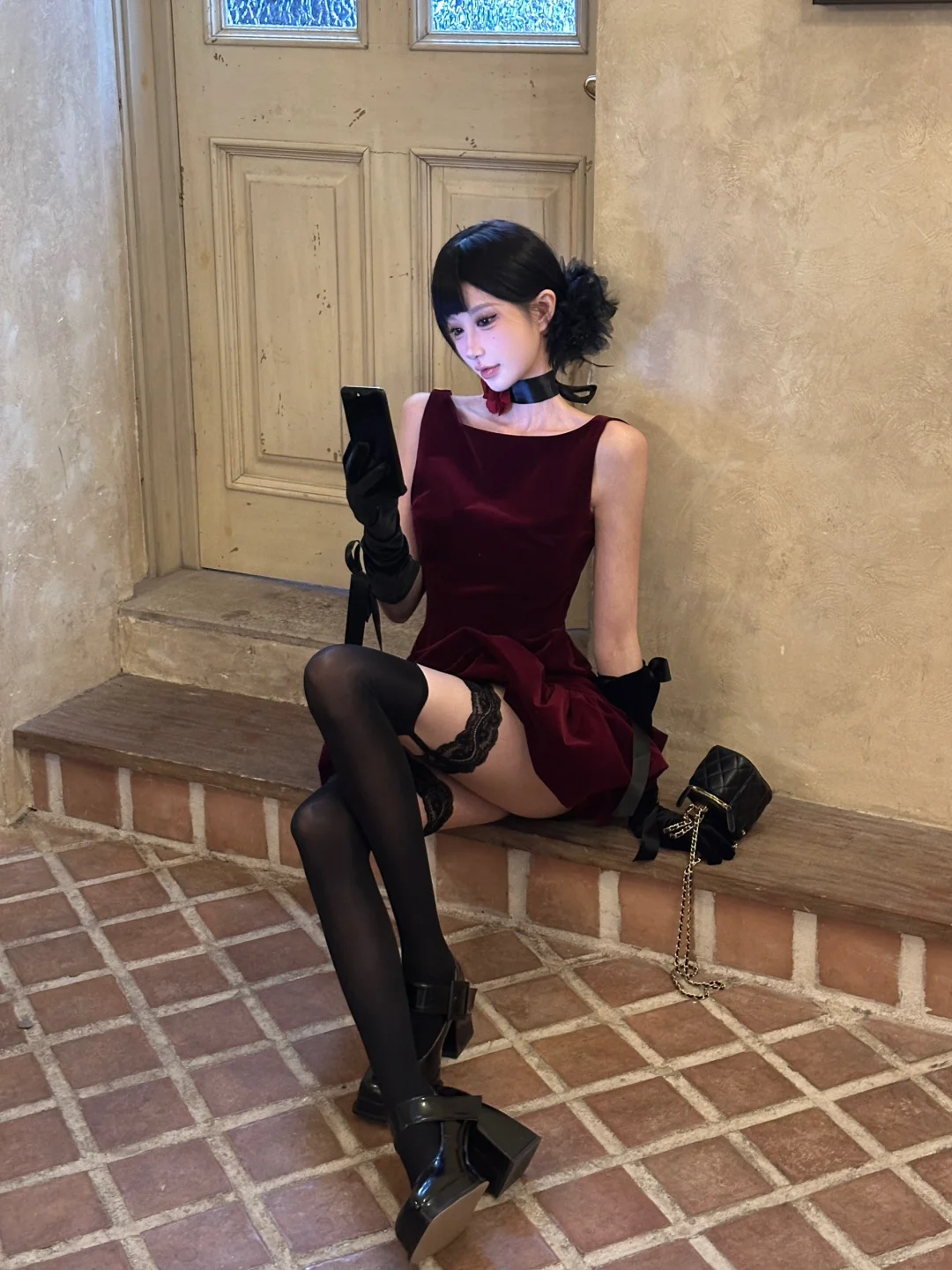 Stunning A Line Round Neck Burgundy Velvet Short Homecoming Dress Cocktail Dress DP2675