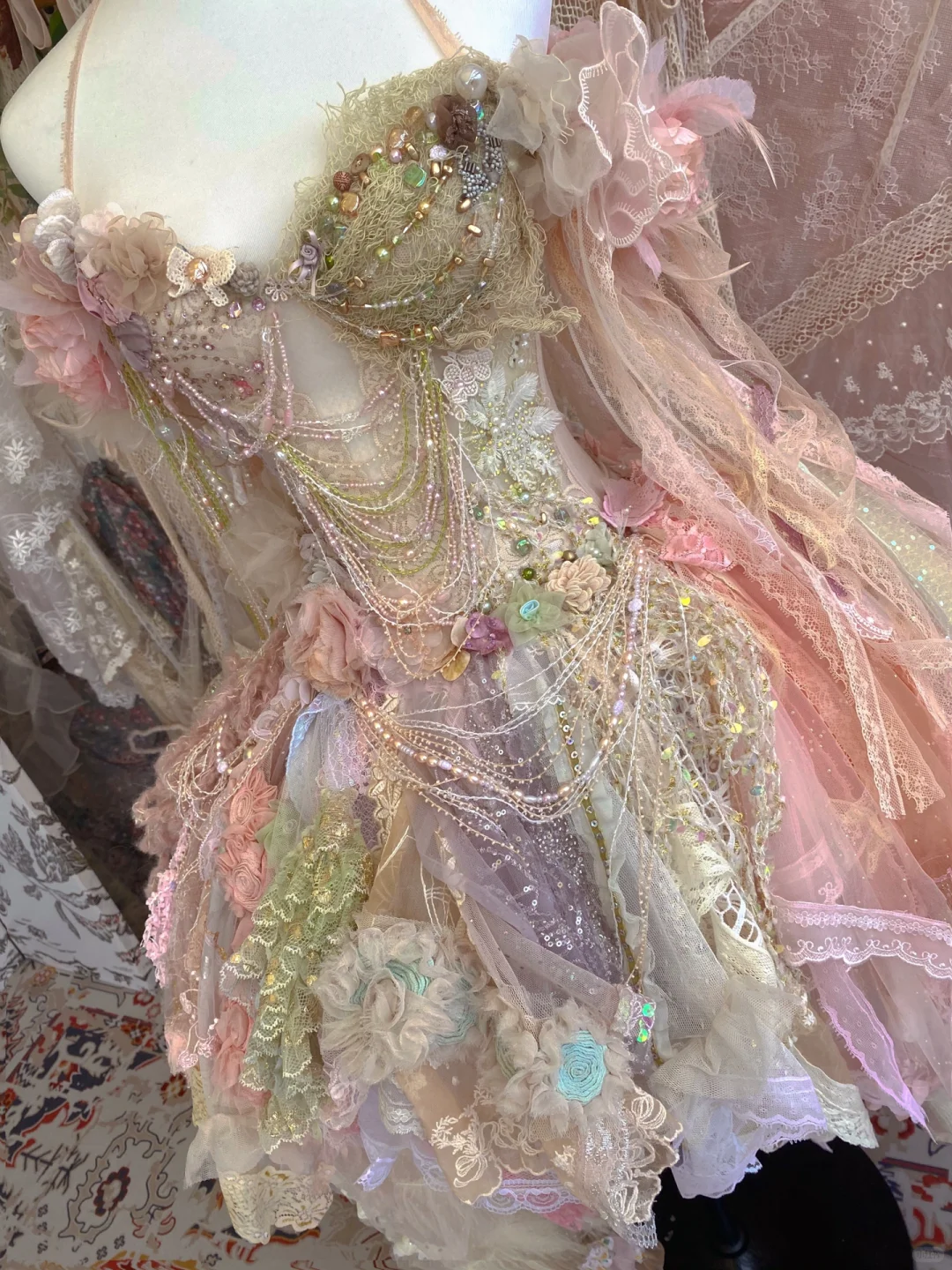 Dreamy Multi-color A Line Halter Floral Lace Tulle Short Homecoming Dress DP3761