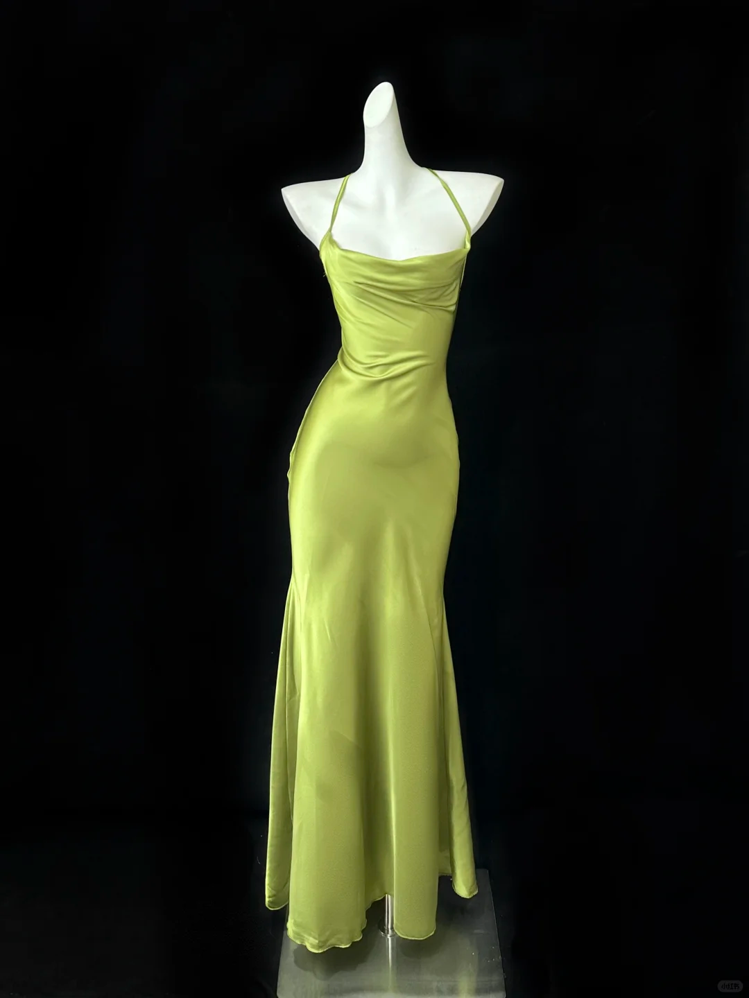 Simple Mermaid Spaghetti Strap Green Satin Open Back Long Party Dress Evening Dress DP2408