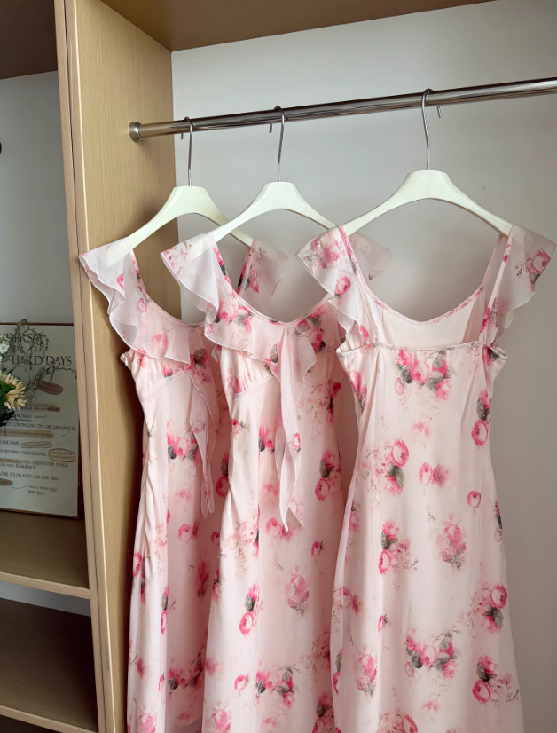 Pink Sheath V Neck Ruffle Chiffon Vacation Dress Homecoming Dress Outfits DP3545
